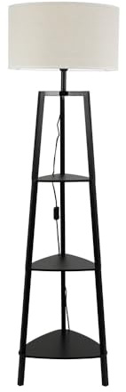 ValueLights | Matt Black Wooden 3 Tier Shelf Floor Lamp with White Trim Drum Shade Living Room Lounge Light | Floor Lamps, Home Décor & Improvement Essential | Included LED Bulb