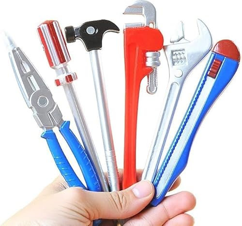 CHUNLINLAODA Lot de 6 stylos à bille à outils en forme de matériel Stylos de forme matérielle stylos à bille fantaisie à encre noire personnalisé ensemble de stylos à outils jouets enfants (Bleu)