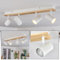 HOFSTEIN Deckenleuchte Gesteira, 4-flammige Deckenlampe aus Metall/Holz in Weiß/Natur, Leuchte im Boho-Design mit verstellbaren Schirmen, GU10, Esszimmer, Wohnzimmer, Küche, Schlafzimmer, Flur