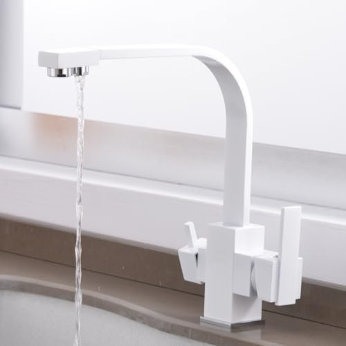 Grifo Osmosis Blanco Grifo de Cocina Fregadero con Osmosis Giratorio a 360° Mezclador para Agua Potable con 2 Salidas
