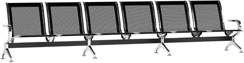 CLP 6er Wartebank Airport I Sitzbank für 6 Personen, Robuste Wartestühle mit Metallgestell in Chrom-Optik, mit Rückenlehne, Farbe:schwarz