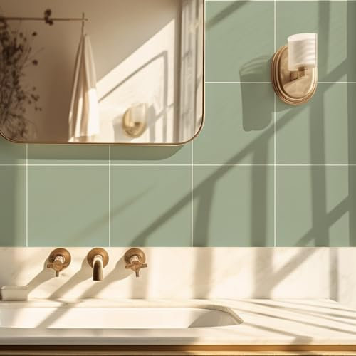 Neukids 25PCS Sage Green Tile Stickers Textured Kitchen Peel and Stick, Sage Green Kitchen Bathroom Tile Stickers, Wall Bathroom Toilet Laundry, RV, Fireplace Backsplash Self Adhesive