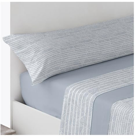 Acomoda Textil – Juego Sábanas Microfibra con Bajera Ajustable, Encimera y Funda Almohada para Cama Individual y Matrimonio. Sábanas Verano Invierno Cómodas y Transpirables. (Veiga Azul, Cama 90 cm)