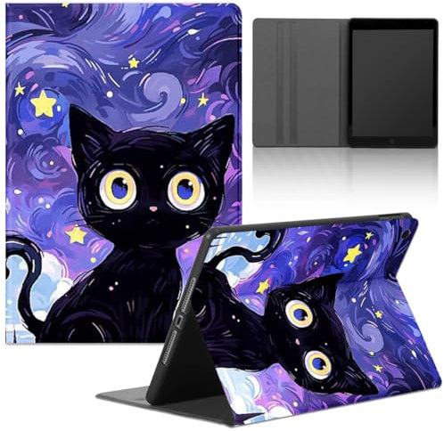 Funda Tablet para Samsung Galaxy Tab A 10,1 2019 SM-T510/T515, Cárcasa con Carino Lindo Gato Anime Cat Patrón Aesthetic Diseño PU Cuero Flip Soporte Protectora Tablet Case,Sky