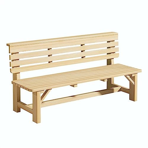 FQCXCKJ Parkbank, einfache Außenbank, Parkstühle aus Vollmassivholz, rustikale Außenbank aus Holz mit Rückenlehne (150 cm)