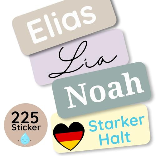 Petite Print® Namensaufkleber Kita-Set – (150 Stück) personalisierte Namensetiketten für Kleidung, Stifte & Gegenstände, wasserfest & waschmaschinenfest (Unifarbe)