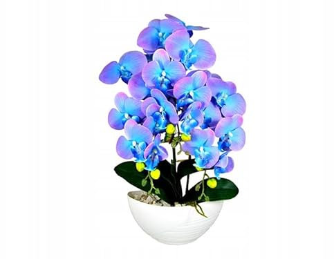 Fiori artificiali, orchidea artificiale in vaso, ca. 60 cm, fiore artificiale realistico, elegante decorazione per soggiorno, ufficio e bagno, gomma di lattice, bel colore vivace, blu con rosa
