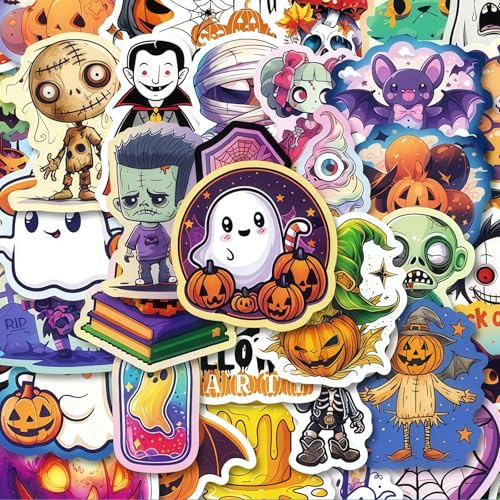 Yamobi 100 Pezzi Adesivi di Halloween, Adesivi Horror Halloween, Set di Adesivi in Vinile Impermeabili, Adesivi di Zucca di Halloween per Bambini per Viaggi e Decorazione