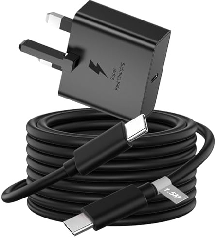 25W Moto Phone Charger and USBC Plug UK USB C to USB C Charger Cable Fast Charging Cable Type C 1.5M fr Moto G55/G35 5G/G85/G86 Power/G05/G56/G57/G67 Power/G Play/Edge 70/60 Neo/50/40/30/2025/2024