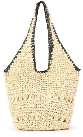HuiYStar Grand Sac de Plage en Paille pour Femme,Tissé à la Main,Sac Bandoulière style Hobo, Idéal pour L'été