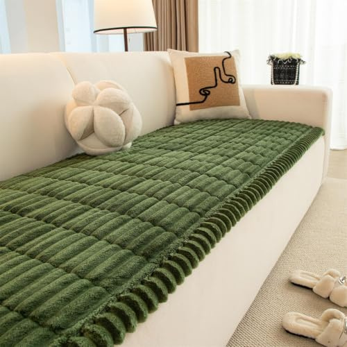 LINGKY Dicker Sofa überzug Waschbar - Weiches Kord Couch überzug 2 3 4 Sitzer, Anti-Rutsch Sofabezug, Universal Sofa Cover Sofaüberwürfe Sofaschoner rutschfest für Wohnzimmer (Dunkelgrün,70x150cm)
