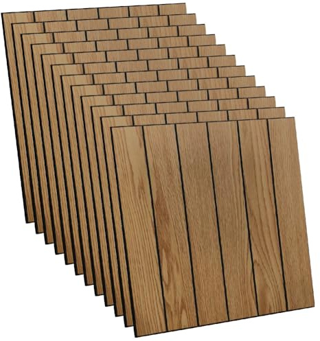 12 Stück Paneele Wand Selbstklebend, 30×30 cm PVC-Wandpaneele, Akustikplatten Wandpaneele, Wandverkleidung Holzoptik für Wohnzimmer, Schlafzimmer, Büro und Küche (Natur Eiche)
