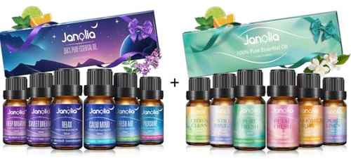 Janolia Ätherische Öle für Diffuser, Natürliche Duftöle für Luftbefeuchter, Ideal Aroma Ätherische Öle Set für Zuhause Büro Spa