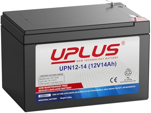 UPLUS UPN12-14 12V 14Ah AGM Batterie, F2 Flachstecker, wartungsfrei Akku | VRLA Akku für USV, E-Scooter, Mobilitätsroller, Alarmanlage, Golf Trolley, Elektro-Kinderfahrzeuge. 151L×98B×95H(mm)