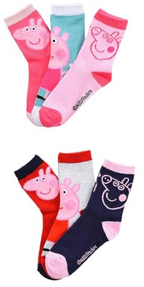 Peppa Wutz Pig Socken Mädchen 6 Paar Kindersocken mit Motiv | Baumwollsocken Set für Kinder (DE/NL/SE/PL, Numerisch, 27, 30, Regular, Peppa Wutz)
