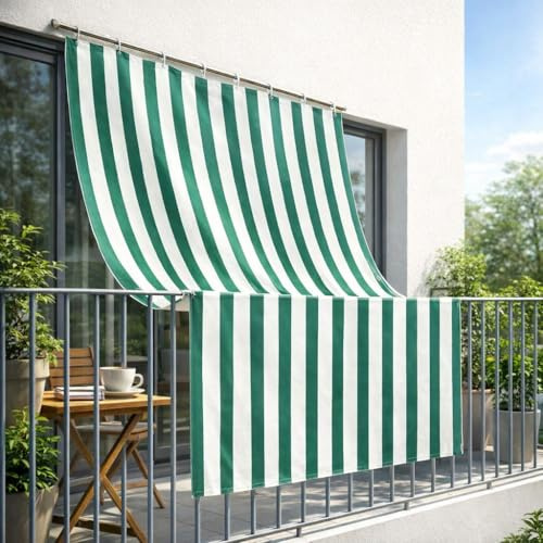 Tenda da Sole a Righe per Esterno con Occhielli in Metallo | Telo Ombreggiante a Caduta per Balconi Resistente Lavabile Riga Verde 200x300cm