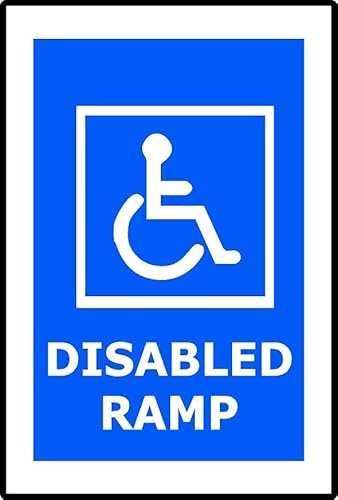 Disabled Ramp | 20cm x 15cm | Blue - Vinyl Sign for Wheelchair Access, ADA Compliance, Public Buildings, Offices, and Facilities