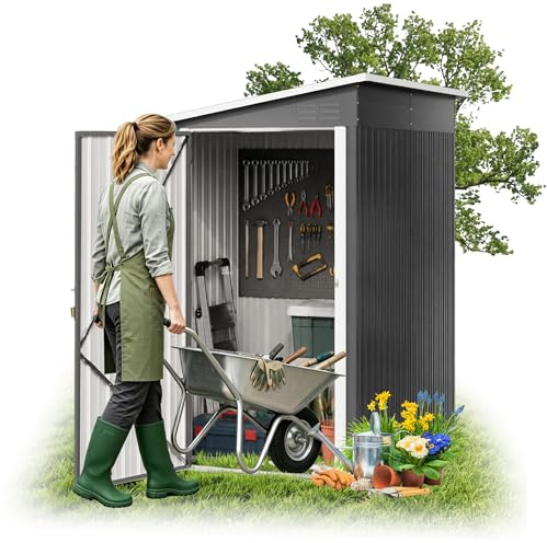 UISEBRT Metall Gerätehaus 4 m³ 192x132x185 cm,wetterfester Geräteschuppen mit Schrägdach & Belüftungsöffnungen,abschließbarer Gartenhaus für Gartengeräte, Werkzeuge & Sportartikel,Schwarz