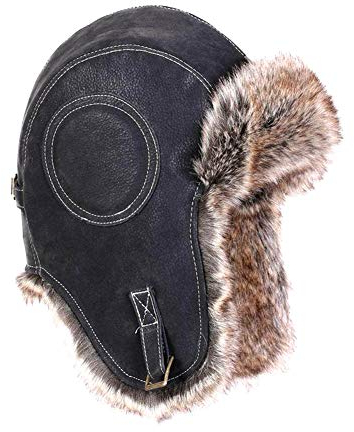 Insun Unisex Fliegermütze mit Kunstleder Warme Trappermütze Wintermütze Fellmütze Erwachsenen Winter Mütze für Herren Schwarz L Hut Umfang 59-61cm