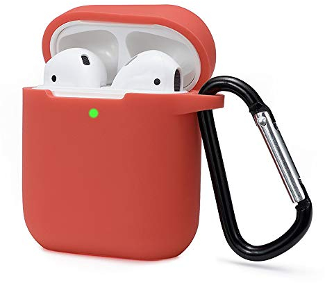 KOKOKA Schutzhülle Hülle Kompatibel mit AirPods 2 & 1, Silikon Schutzhülle Hülle Case für AirPods 2 & 1, LED an der Frontseite Sichtbar Stoßfeste Schutzhülle, Rot