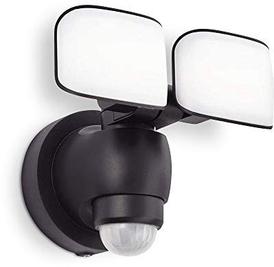 National Lighting Twin LED PIR Floodlight - IP44 Rated Outdoor Security Lights with Motion Sensor - Mains Powered Flood Lights Adjustable Double Head - 2 x 10W SMD LED 6000K Daylight White (Included)