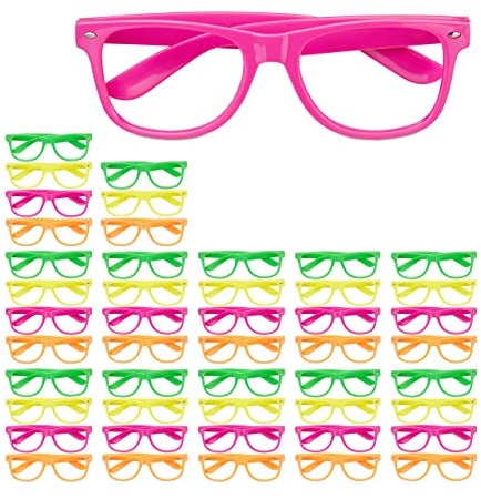 Relaxdays 48 x Partybrille, lustige Brillen für Fasching & Karneval, Neon Brillen, One Size, HxBxT: 4,5 x 14,5 x 15 cm, bunt