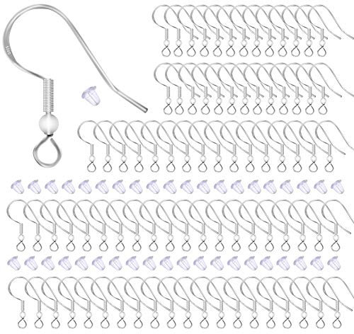 150 PCS Earring Hooks and 150 PCS Earring Rubber Backs, 925 Sterling Silver Earring Hook DIY Fish Hook Earring Wires Jewelry Hook Earring Findings French Wire Hooks and Backs for Jewelry Making…