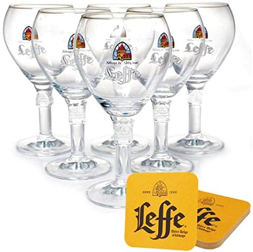 Leffe Lot de 6 verres à bière 0,33 l avec sous-verres – Verres Leffe 0,33 l pour la gastronomie et la collection – Verre à bière 33 cl – Passe au lave-vaisselle