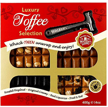 Walkers Nonsuch Toffee Selection Gift Box With Hammer 400g (Creamy Original, Nutty Brazil, Roasted Hazelnut & Liquorice)