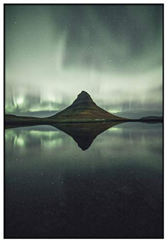Panorama Gerahmtes Poster Nordlichter Island 70x100cm - Gedruckt auf Starres Poster - Enthält Rahmen - Moderne Bilder Wohnzimmerdekoration - Schlafzimmer