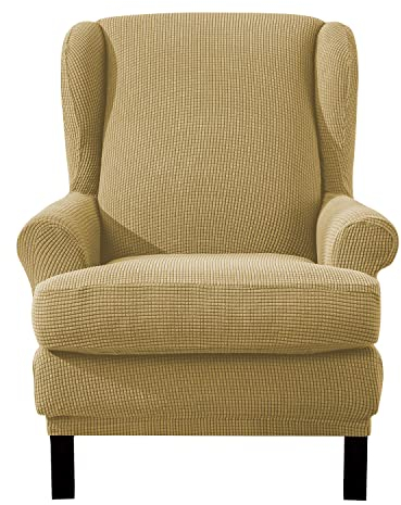 EBETA Jacquard Ohrensesselbezug 2-Teilig Sesselüberwürfe Sesselhussen, Elastisch Sofa Armlehnenbezüge Schonbezug Hussen für Lesesessel, Relaxsessel mit Sitzbezug (Gelb)