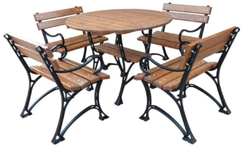 Casa Padrino Jugendstil Gartenmöbel Set Braun/Schwarz - 1 Gartentisch & 4 Gartenstühle mit Armlehnen - Garten Terrassen Gastronomie Möbel Massivholz