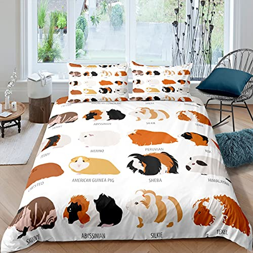Meerschweinchen Betten Set Niedliche Meerschweinchen Rassen Set Bettwäsche Set 135x200cm für Kinder Karikatur Haustier Bettbezug Set Schöne Tierdekoration Weiße Schlafzimmer Kollektion 2St