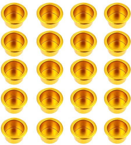 FRCOLOR Aluminum Tea Light Tins, 20pcs Round Tin Tea Light Cups Empty Candle Wax Containers Metal Candlestick Holder Cup Christmas (Golden)