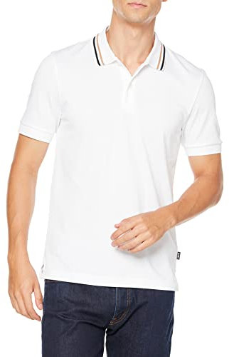 BOSS Herren Penrose 38 Slim-Fit Poloshirt aus Baumwolle mit gestreiftem Kragen Weiß XL