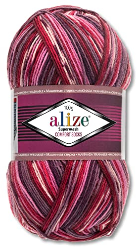 Wohnkult Alize 100 g Superwash Comfort Sockenwolle 33 Farben zur Auswahl EIN-/Mehrfarbig (2698)