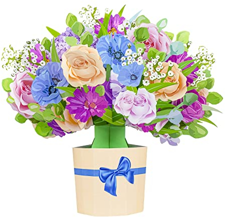 Magic Moments® Frühlingsstrauß - 3D Pop-Up Blumenstrauß 35x35cm - 3D Strauß für Geburtstage, Hochzeiten, Feiertage und besondere Anlässe - Inklusive zauberhaftem Umschlag und Einlegezettel