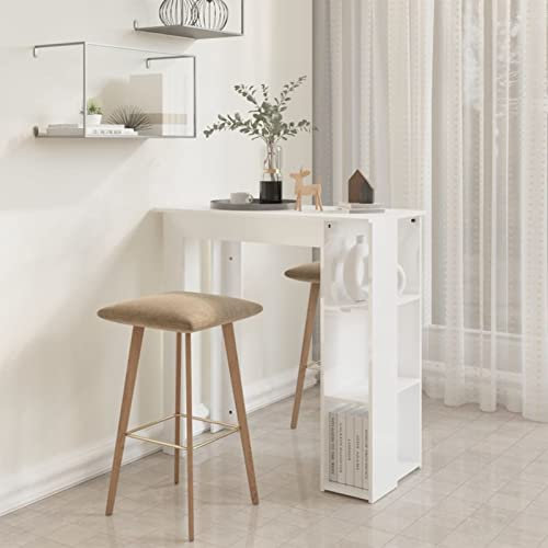 Gecheer Bartisch mit Regal Bartresen Stehtisch Tresentisch Bistrotisch Küchentisch Spanplatte Hochglanz-Weiß 102x50x103,5 cm