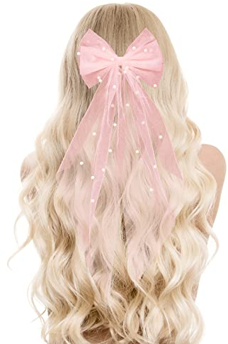 Schleier Braut Große Schleife Brautschleier Perle Haarnadel JGA Schleier Brautdusche Geschenk Hochzeitsschleier Haarschleier Haarschmuck Junggesellenabschied Frauen Dekorationen