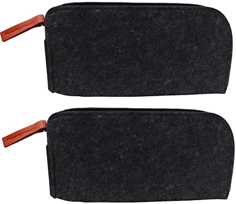 Tiardey 2 STÜCKEMultifunktionales Federmäppchen Filz Schreibwarenbeutel Filz Schreibwarenbeutel Reißverschlusstasche Aufbewahrung von Federmäppchen,Kosmetika,kleinen Gegenständen - Schwarz Grau