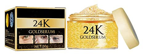 24K Gold Serum Eye Cream 50g, Nährende, feuchtigkeitsspendende Augencreme, Vitamine, Hyaluronsäure, Hagebuttenöl, minimiert Falten, feine Linien, natürliche Inhaltsstoffe, Ölbalance (1 Stück)