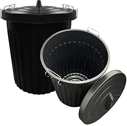 Pluto Packaging Large Black Home Waste Garden Indoor Outdoor 100 Litre Strong Refuse Dustbin With Metal Clip Lid (1)