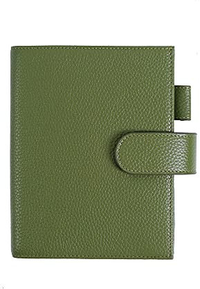 Moterm Leder Cover für A6 Notizbuch - Passt Hobonichi Cousin,Stalogy und Midori MD Planer,mit Stiftschlaufe,Kartenfächer und hintere Tasche (Kiesel-Olivegrün)