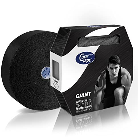 CureTape® Sports Giant Kinesiologie Tape (5 cm x 31,5 m) | Elastisches Kinesiotapes mit +25% Klebekraft | Wasserfestes & Latexfreies Kinesiotape | Sporttape für den Profi | Schwarz