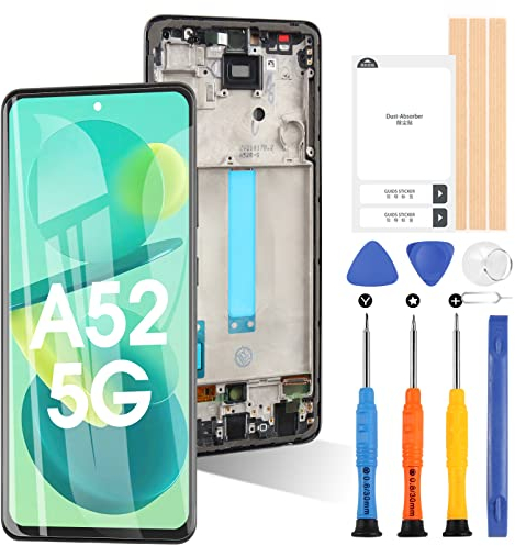 Écran pour Samsung Galaxy A52 5G A526B LCD Display Touch Digitizer Pièces de rechange de réparation avec outils (noir avec cadre, non pour A52 4G A525F et A52s)