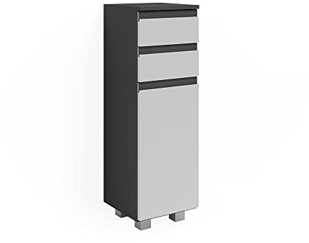 Vicco Midischrank J-Shape, Badmöbel, Weiß/Anthrazit, 30 x 95 cm