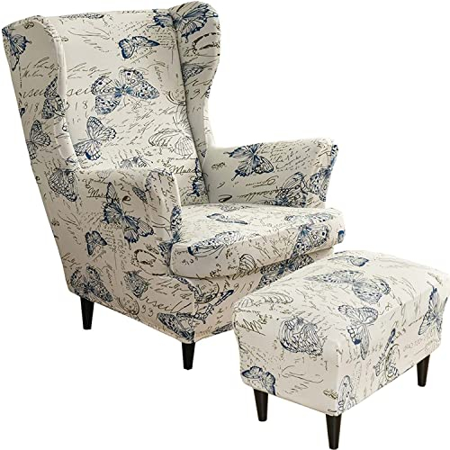 AQIGR 2 Teilig Ohrensessel Überzug Mit Ottomane Schonbezug Stretch Sessel Überwürfe Ohrensesselbezüge Bezug Sesselhusse Tiger Stuhlbezug (Color : #34)