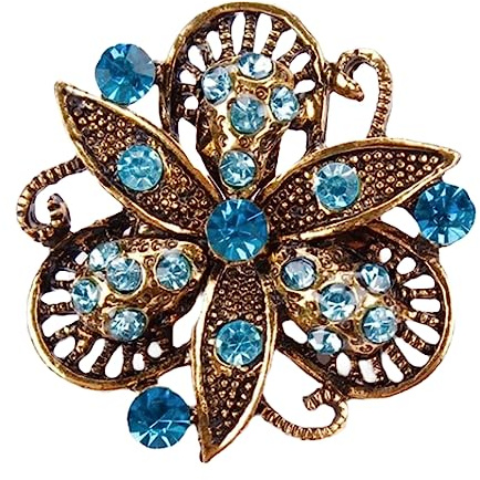 Broche turquoise pour femme, cristal et style vintage, dans un sac cadeau pour bijoux, Cristal