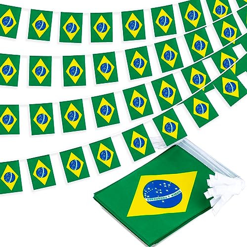 Banderole de fanions de fanions du Brésil - Mini mini drapeaux brésiliens - Décoration nationale pour l'école, la fête, les événements sportifs, les festivals patriotiques, 10 m et 30 drapeaux