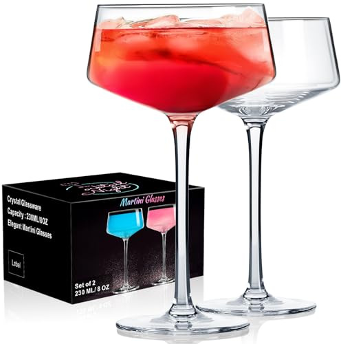 ParaCity Martini Gläser, mundgeblasene Cocktailgläser Set, Kristall Champagner Gläser, perfekt für Cocktails, Martinis, Margaritas, Partys, Catering-Boxen und Geschenke (8 oz/240 ml) (2)